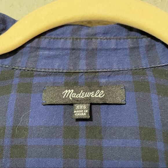 Madewell Blue & Black Plaid Twist Front Button Down Shirt Womens XXS Casual - Picture 4 of 9